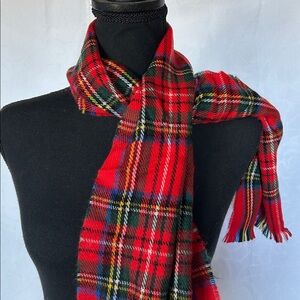 Red, green, white and black tartan Plaid Scarf. 100% Pure Lambswool.